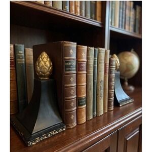 Ethan Allen Artichoke Finial Bookend Black Gold Regency Home Decor Set of 2- 7lb